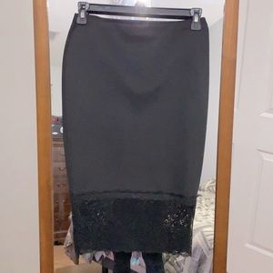 Material Girl Black Pencil Skirt with Lace Hem